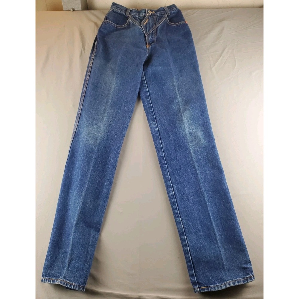 Vintage Lawman Jeans Womens 7 Bleu Denim Western Cowgirl Rodeo Bareback Zip Fly